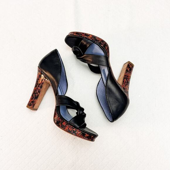 Ashley Dearborn Jane Black Platform Sandal Patterned Heel Size 37.5 NWOB - Picture 7 of 7